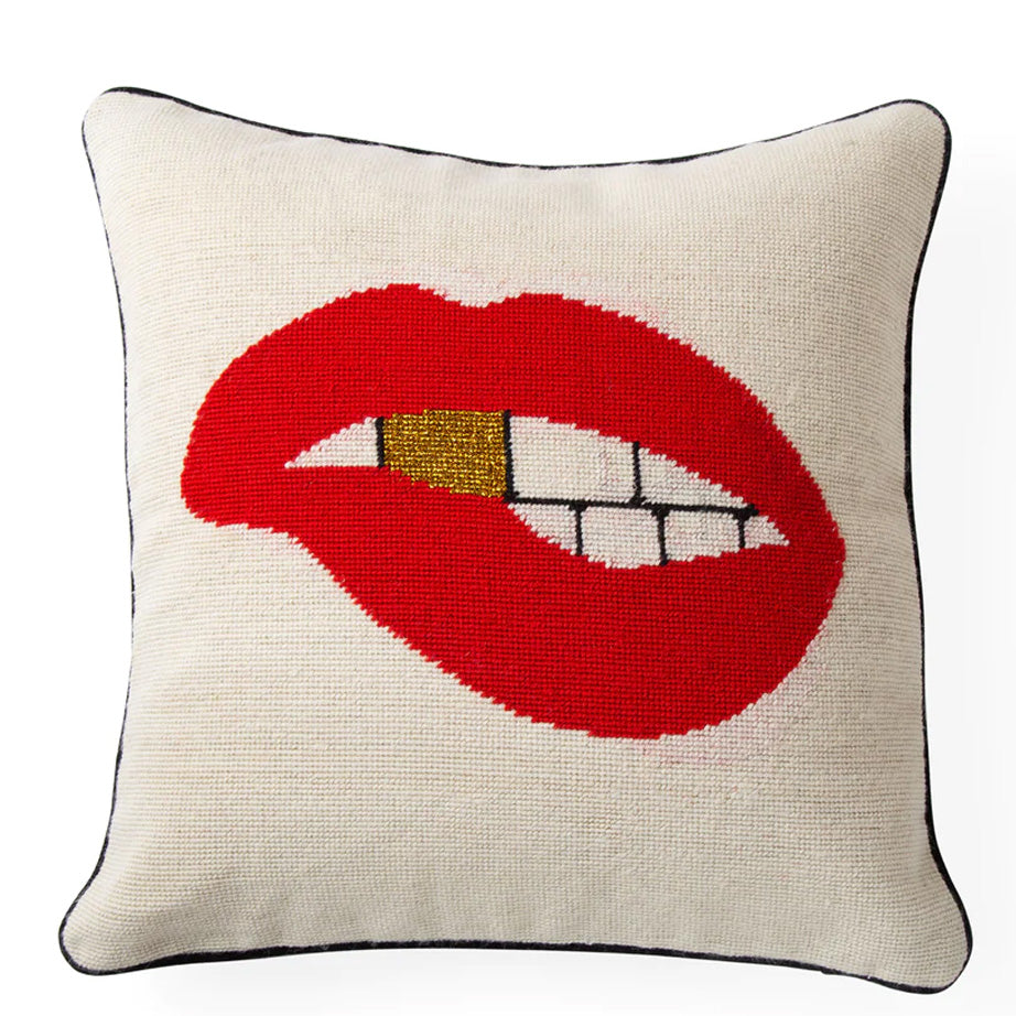 Lips Bitten Needlepoint Pillow