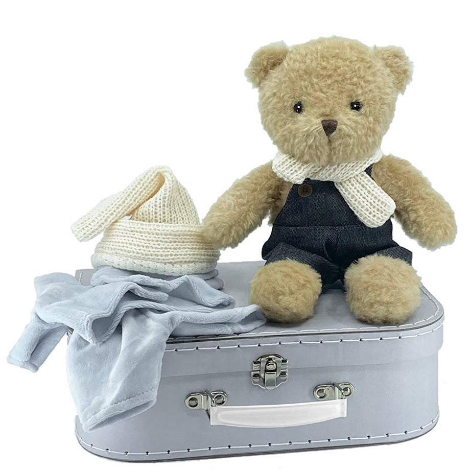 Morris Bear with Clothes in a Case